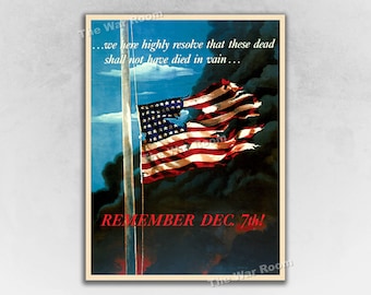 Remember Dec 7th! 1942 Vintage Style WW2 Pearl Harbor Poster