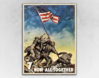 1945 “Now . . . All Together” Iwo Jima WWII Historic War Bonds Poster