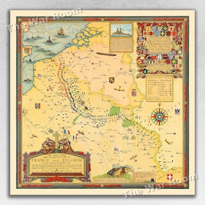 World War I Map of Battle Lines in France and Belgium - 1926 Vintage WW1 Conflict Battle Map