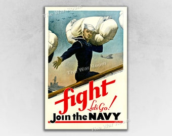 Fight! Let's Go! Join the Navy! 1940s WW2 Navy Recruiting Poster