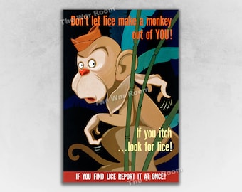 1943 "Don't Let Lice Make a Monkey Out of You!" - WW2 Era Army Health Poster