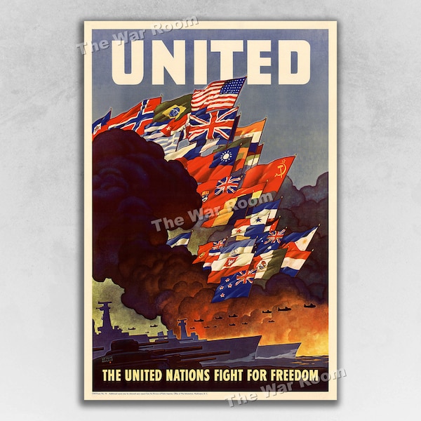 United Nations Fight for Freedom! Vintage 1940s Era WW2 Poster