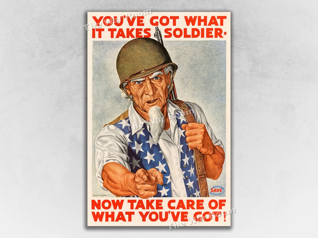 Uncle Sam - You've Got What It Takes Soldier! - 1944 Vintage WW2