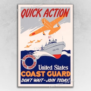 Quick Action! US Coast Guard - WW2 Coast Guard Recruiting Poster