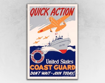 Quick Action! US Coast Guard - WW2 Coast Guard Recruiting Poster