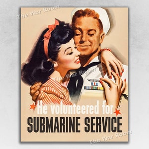 1944 &quot;Submarine Service&quot; US Navy Vintage Style WWII Recruiting Poster