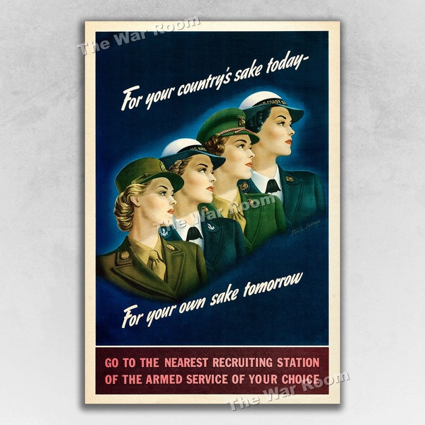 Four Your Country's Sake - WW2 Women's Recruiting Poster 1944 Armed Services