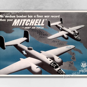 B-25 Mitchell Bomber 1943 Vintage Style WW2 Army Air Force Poster
