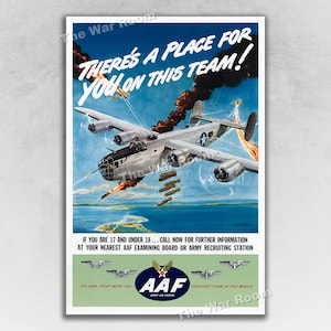 1944 WW2 Army Air Force Recruiting Poster - &quot;There&#39;s a Place For You on This Team!&quot; Vintage World War 2 Battle Poster