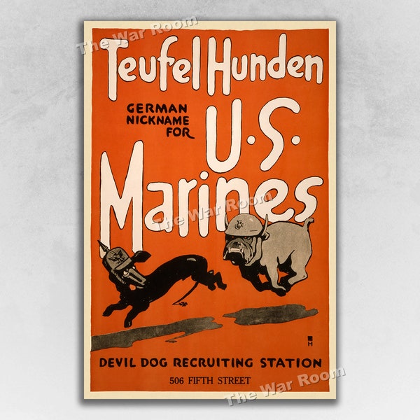 Devil Dog US Marines - 1917 WWI US Marines Recruiting Poster