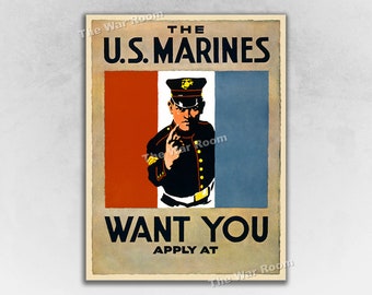 1914 "US Marines Want You!" WW1 USMC Recruiting Poster
