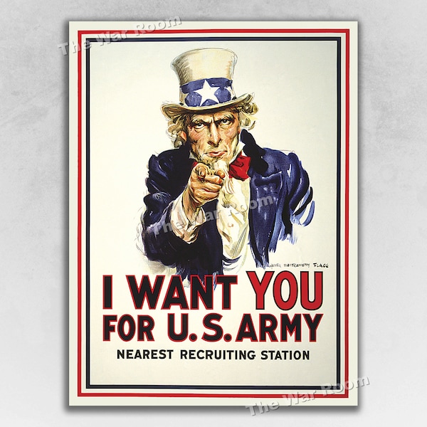 Uncle Sam "I Want You" 1917 World War I Recruiting Poster