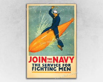 1917 Join the Navy! The Service for Fighting Men! WW1 Navy Recruiting Poster