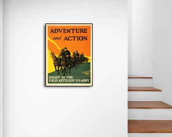 thumbnail image 2 of 1919 US Army 'Enlist In Field Artillery' WWI Adventure Poster - 18x24 Reproduction 2 of 4