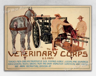 1919 US Army Veterinary Medical Corps Horse and Cart - WW1 Recruiting Poster