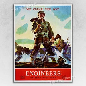 1943 The Corps of Engineers - We Clear the Way - Vintage US Army WW2 Era Poster
