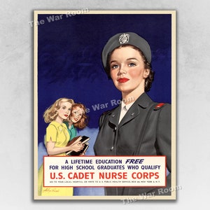 1945 US Cadet Nurse Corps - Enfermería educativa de la era de la Segunda Guerra Mundial Póster