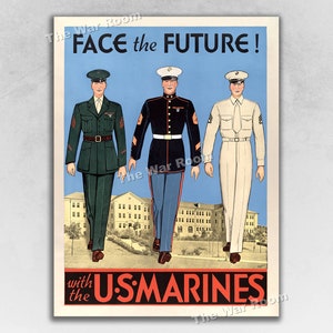 Face the Future! 1940s Vintage Style World War 2 Marine Corp Recruiting Poster