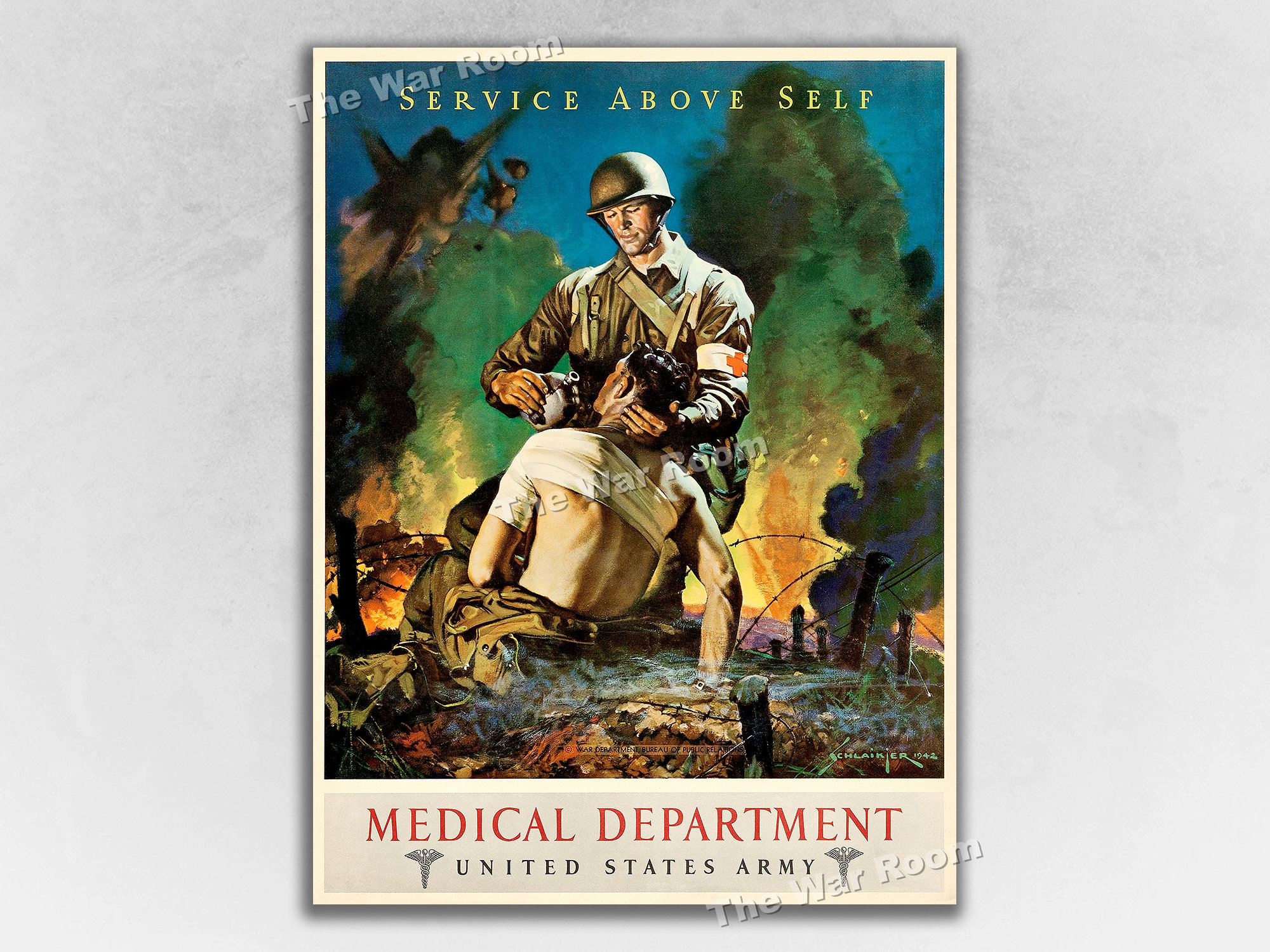 1942 US Army Medical Department "Service Above Self" - Vintage Army Medical Poster