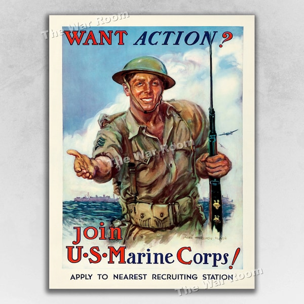 1918 Join US Marine Corps - World War 1 Era Recruiting Poster