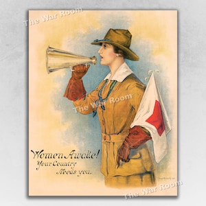 1916 Women Awake! Your Country Needs You! - Vintage WW1 Era Service Poster