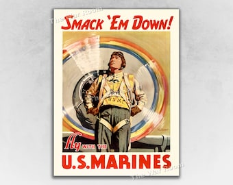 1942 Smack 'Em Down! Vintage US Marines WW2 Recruiting Poster