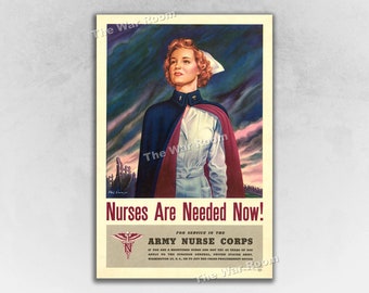 Army Nurse Corps 1944 Vintage Style WWII Nursing Poster