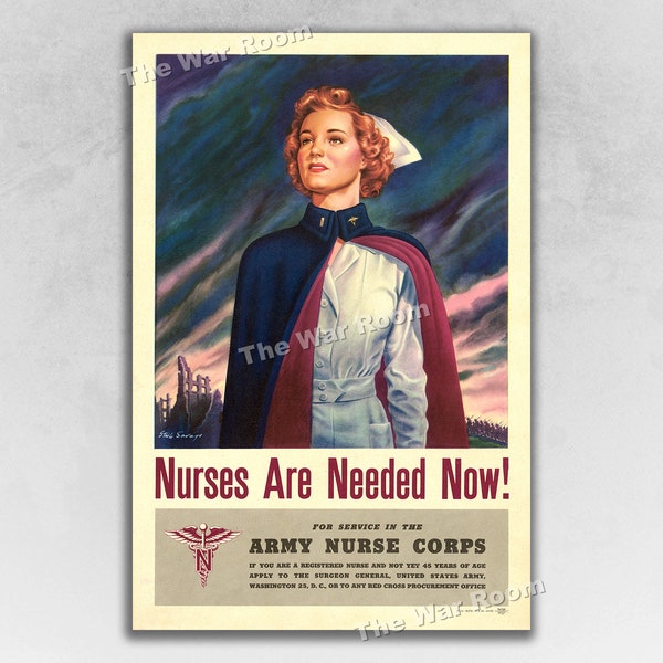 Army Nurse Corps 1944 Vintage Style WWII Nursing Poster