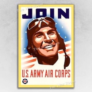 1942 WW2 Army Air Force Recruiting Poster - Join the US Army Air Corps! Vintage World War 2 Era Poster