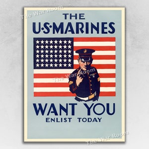 1942 The US Marines Want You! Vintage WW2 Marine Recruiting Poster