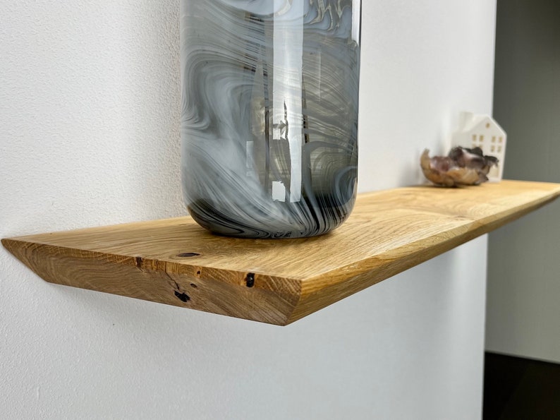 Floating solid wood wall shelf Swiss edge with hidden bracket Lengths from 40 cm 150 cm Handmade in various colors image 1