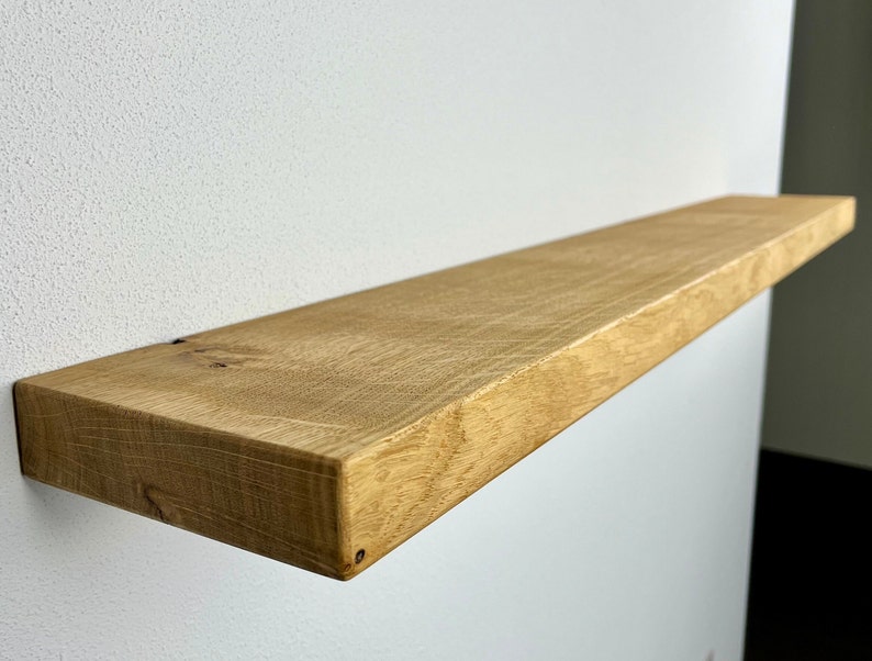 Schwebendes Massivholz Wandregal mit versteckter Halterung Tiefen 12, 15 und 20 cm Längen von 40 cm 100 cm Handgefertigt mehr Farben Bild 3