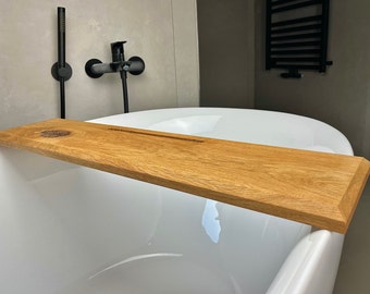 Bathtub shelf made of oak wood - With milled groove for mobile phone or tablet - Bathtub board lengths from 70 cm - 110 cm Handmade