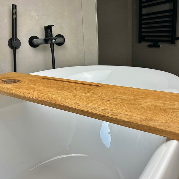 Bathtub shelf made of oak wood - With milled groove for mobile phone or tablet - Bathtub board lengths from 70 cm - 110 cm Handmade