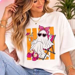 Striped Spooky  Png, Halloween Ghost Trio Sublimation, Halloween Ghost Boo Png, Preppy Halloween Bow Png, Aesthetic, Distressed