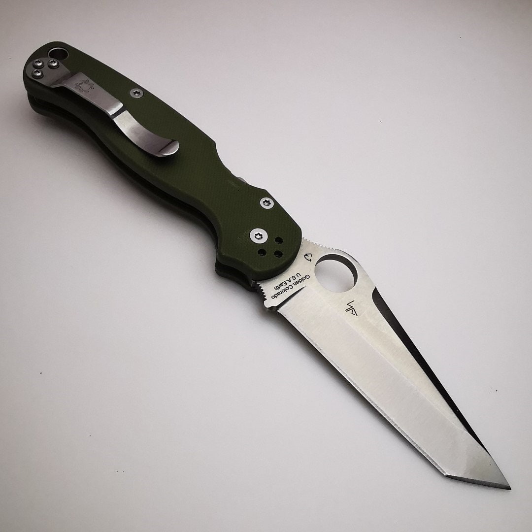Knife SPYDERCO Pocket Knife CPM S30V Tanto Blade Golden - Etsy
