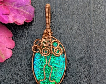 Dichroic Glass Pendant Copper Wire Wrapped Pendant Doublets Jewelry Handmade Pendant Copper Jewelry Dichroic Gemstone Pendant Gift for Her