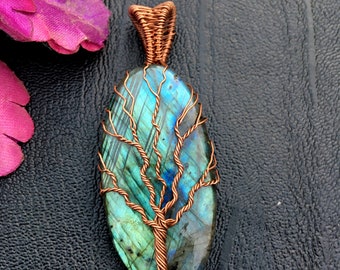 Labradorite Pendant Copper Wire Wrapped Pendant Labradorite Jewelry Handmad Pendant Copper Jewelry Labradorite Gemstone Pendant Gift for Her