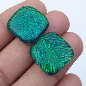 Unique Match Pair  Green Dichroic Glass Cabochons Cushion Shape Dichroic Glass Rare Flash Stone Limited Stone Available For Making Jewelry