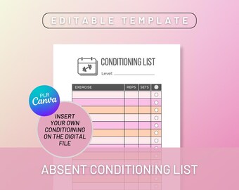 Lista de acondicionamiento de vacaciones de gimnasia PLR, lista de acondicionamiento ausente de gimnasia, plantilla de acondicionamiento para gimnastas, plantilla de PLR de gimnasia