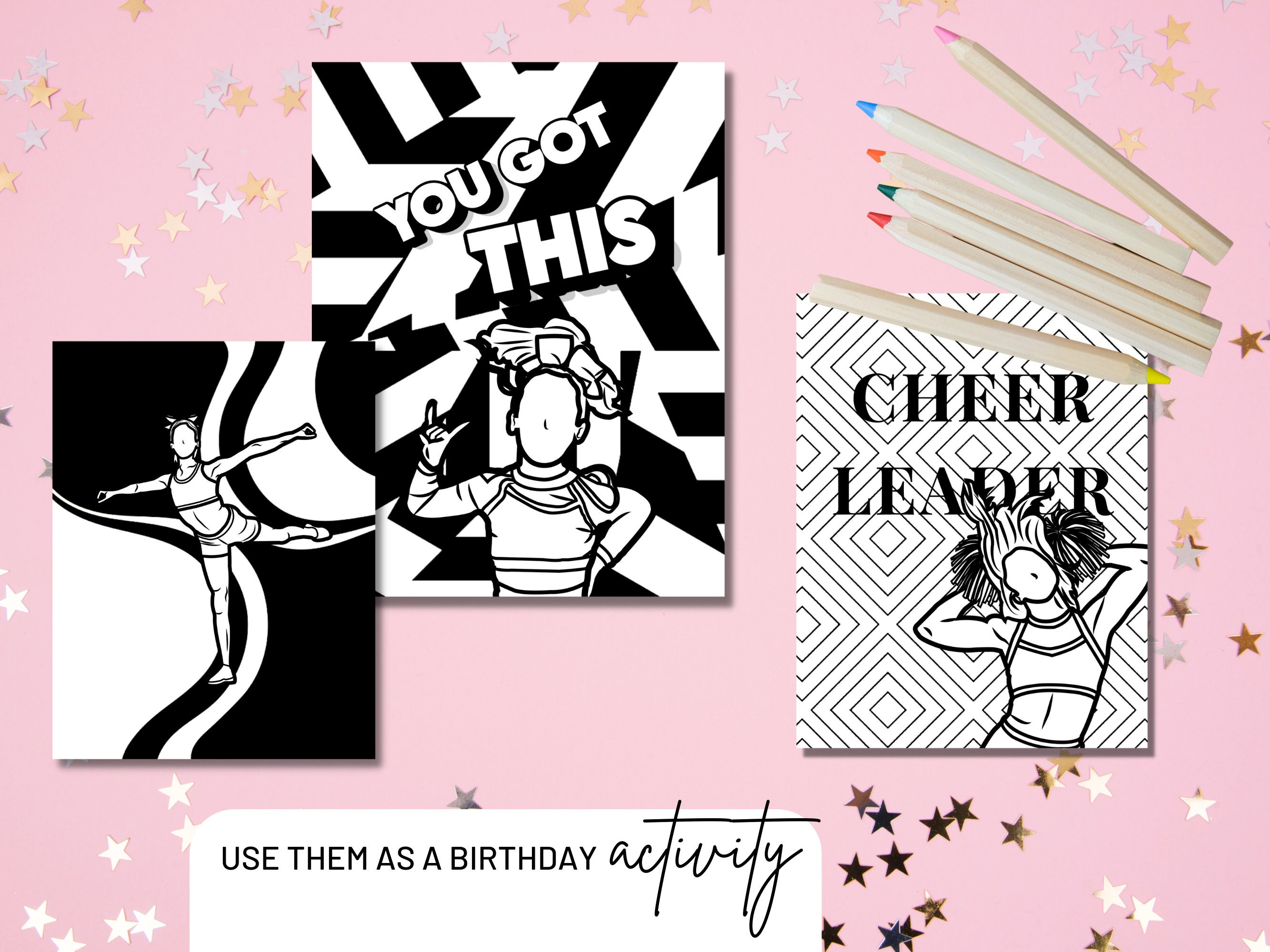 Cheer Coloring Pages, Printable Cheer Coloring Book, Digital Cheer