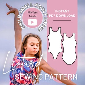 Pode incluir: Um padrão de costura para um maiô, com fundo rosa e as palavras "Criança Pequena-Adulto Grande" e "Download PDF instantâneo". O padrão inclui dois tamanhos, um para uma criança e um para um adulto. O padrão está disponível para download instantâneo.