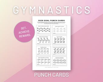 Tarjeta perforada de gimnasia, tarjeta perforada de Año Nuevo, tarjeta perforada imprimible para gimnastas, tarjeta perforada para gimnastas, tarjeta perforada digital de gimnasia