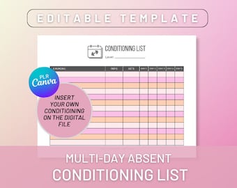 Lista de acondicionamiento de vacaciones de varios días de gimnasia PLR, lista de acondicionamiento ausente de gimnasia de varios días, plantilla de acondicionamiento para gimnastas,