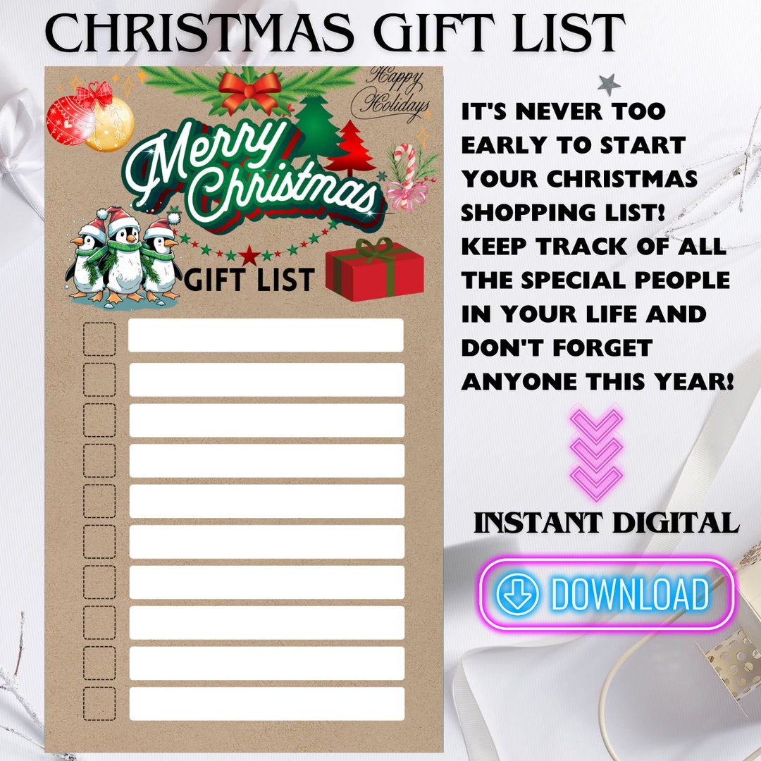 Complete Christmas Gift List Printable Christmas List Wish List Planner Santa Wish List 