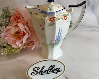 Vintage Shelley-koffiepot, tuintafereel, Queen Anne-vorm