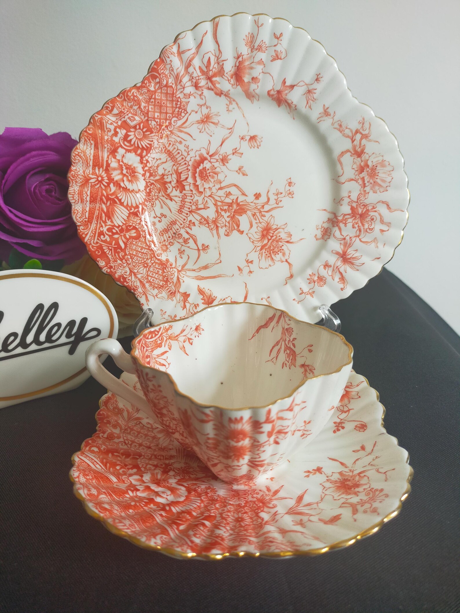 Wileman Foley Teacup Trio: Antique Alexandra Shape, Basket of Flowers ...