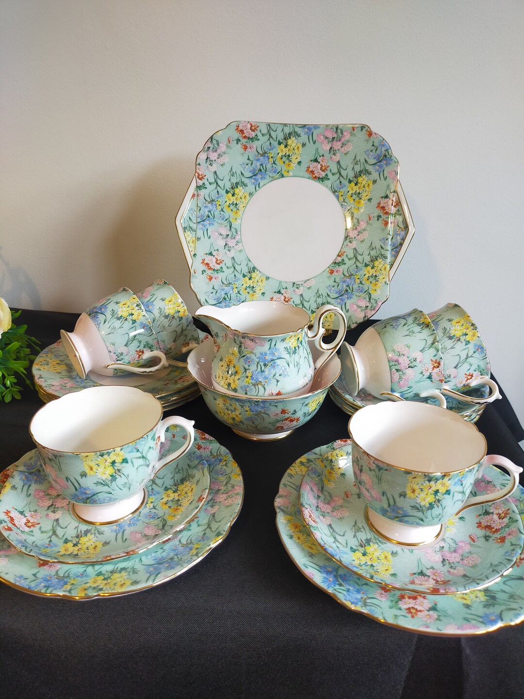 Shelley Melody Chintz Footed Teacup Trio 1925 Etsy