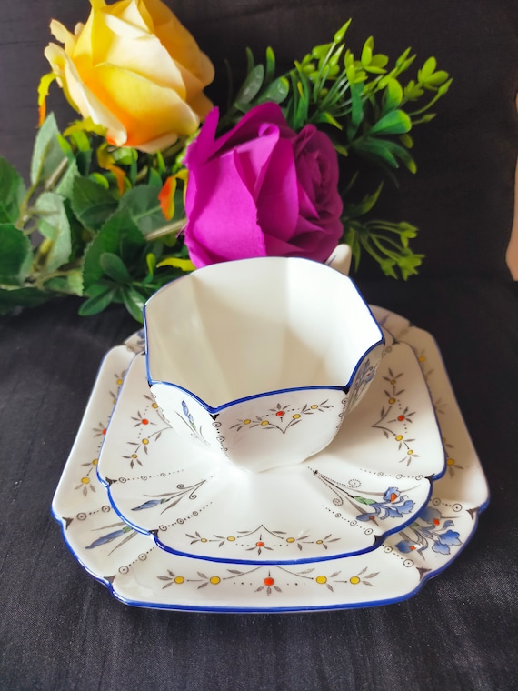 Shelley Blue Iris Pattern 11561 Queen Anne Shape C1920 Tea Trio 
