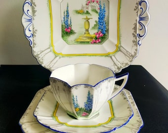 Shelley 'My Garden' art-deco theekopje trio en taartbord